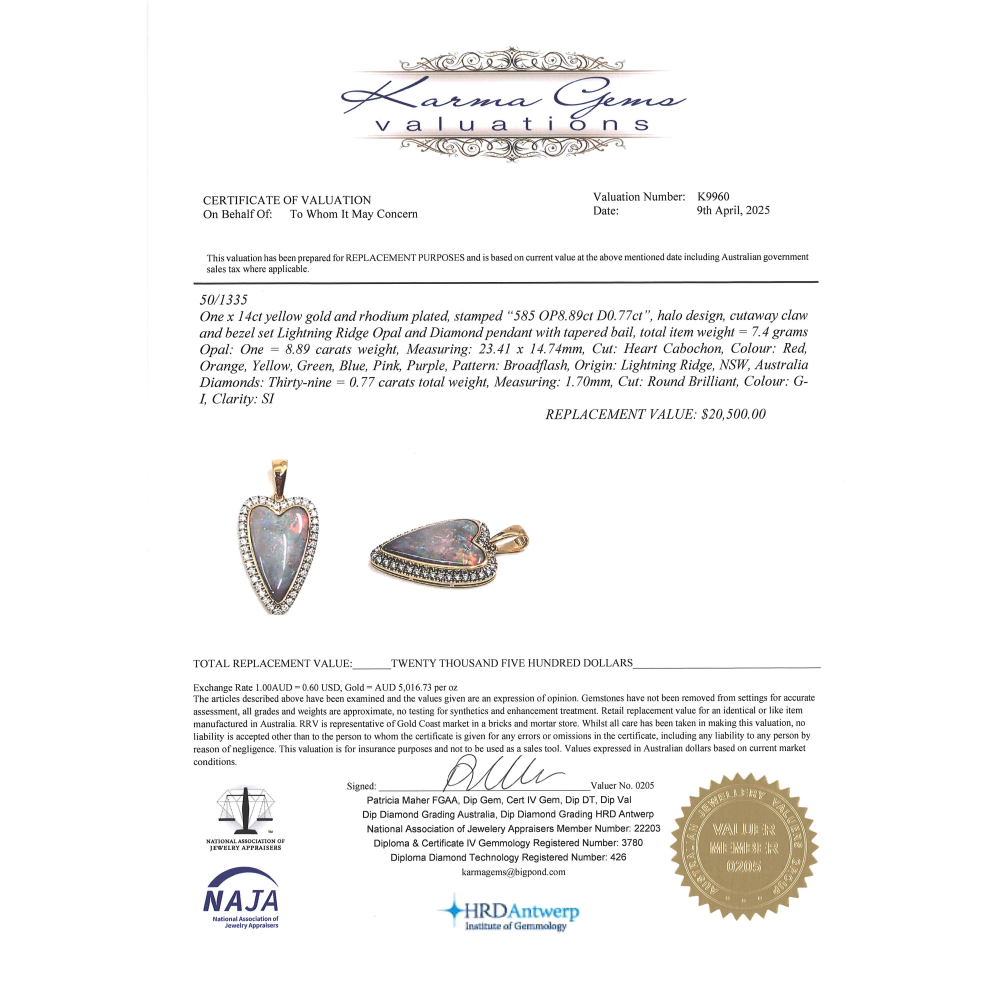 Lightning Ridge Opal and Diamond Pendant
