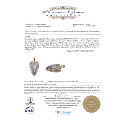 Lightning Ridge Opal and Diamond Pendant
