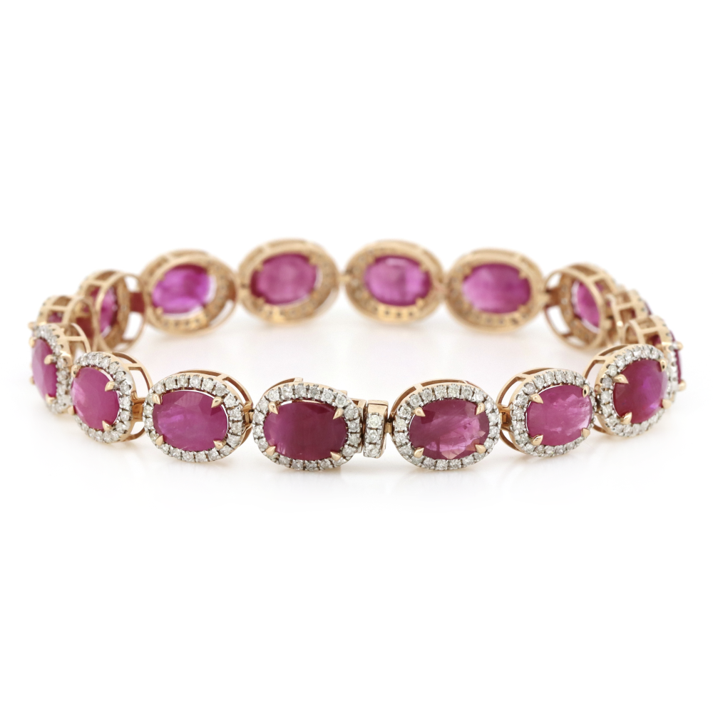 Rose Gold Burmese Ruby & Diamond Halo Bracelet