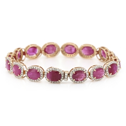 Rose Gold Burmese Ruby & Diamond Halo Bracelet