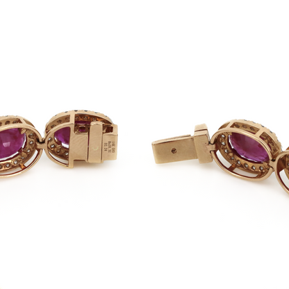 Rose Gold Burmese Ruby & Diamond Halo Bracelet