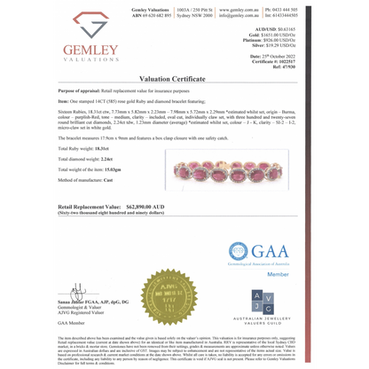 Rose Gold Burmese Ruby & Diamond Halo Bracelet