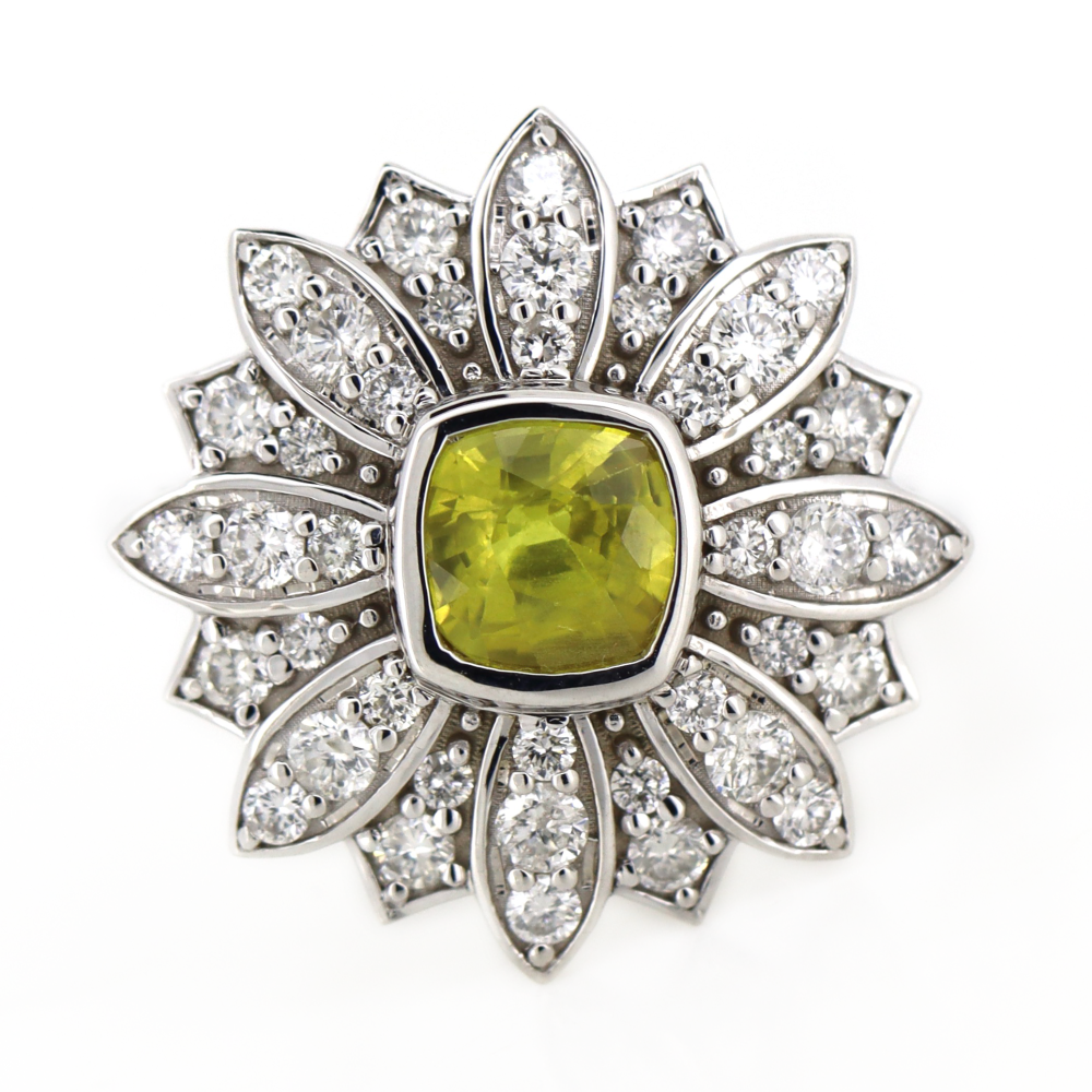 White Gold Yellow Sapphire and Diamond Decorative Ring