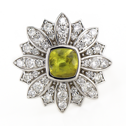 White Gold Yellow Sapphire and Diamond Decorative Ring
