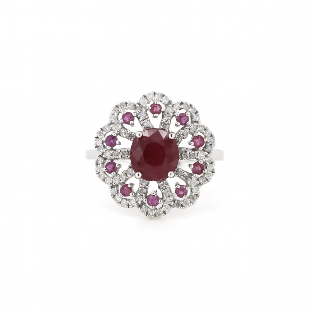 Ruby and Diamond Floral Style Ring