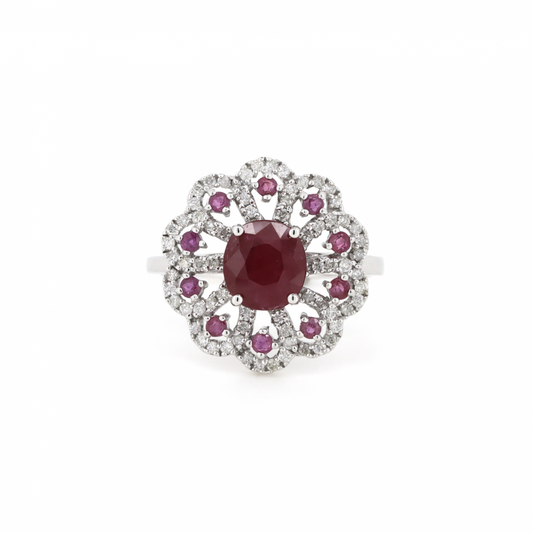 Beautiful Ruby and Diamond Floral Style Ring