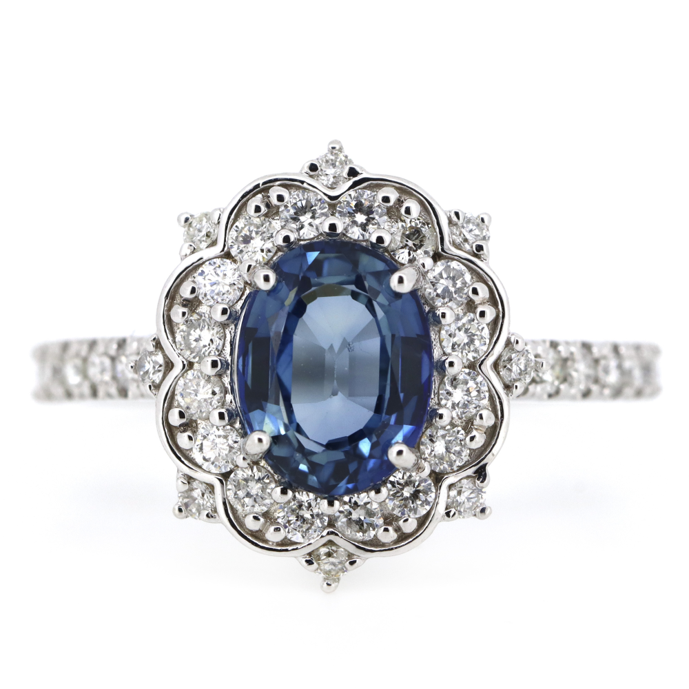 1.68ct White Gold Blue Ceylon Sapphire and Diamond Ring