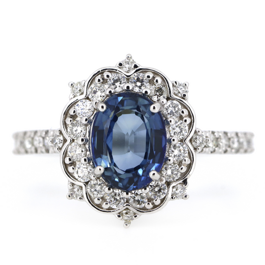 1.68ct White Gold Blue Ceylon Sapphire and Diamond Ring