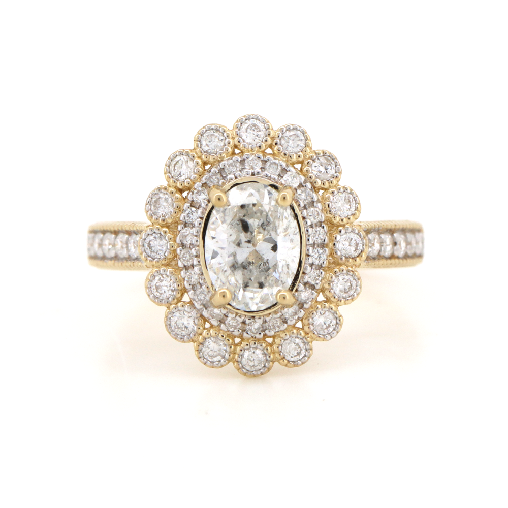 1.01ct Yellow Gold and Diamond Antique-Inspired Halo Ring