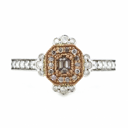 White/Rose Gold, Fancy Pink Diamond and Diamond, Antique Inspired Ring
