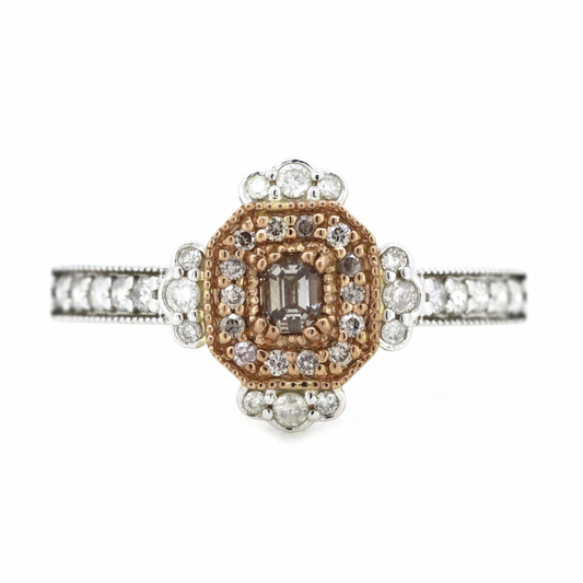 White/Rose Gold, Fancy Pink Diamond and Diamond, Antique Inspired Ring