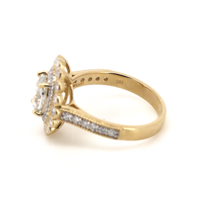 1.01ct Yellow Gold and Diamond Antique-Inspired Halo Ring