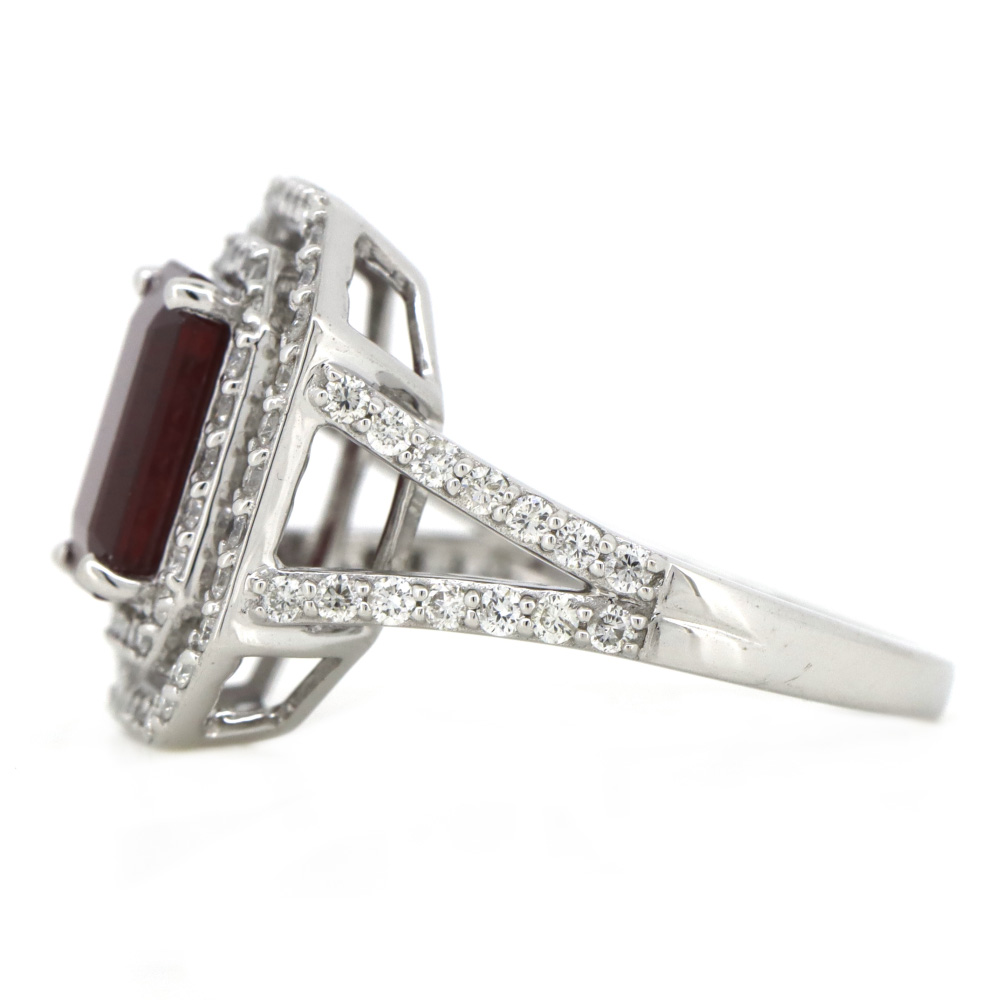White Gold Ruby & Diamond Double Halo Ring