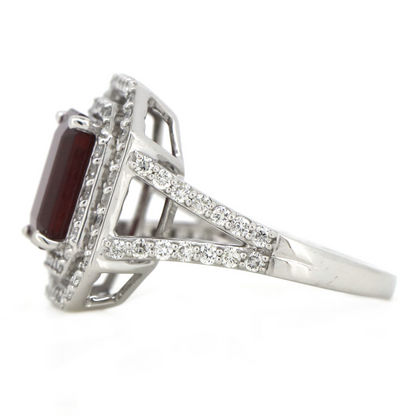 White Gold Ruby & Diamond Double Halo Ring