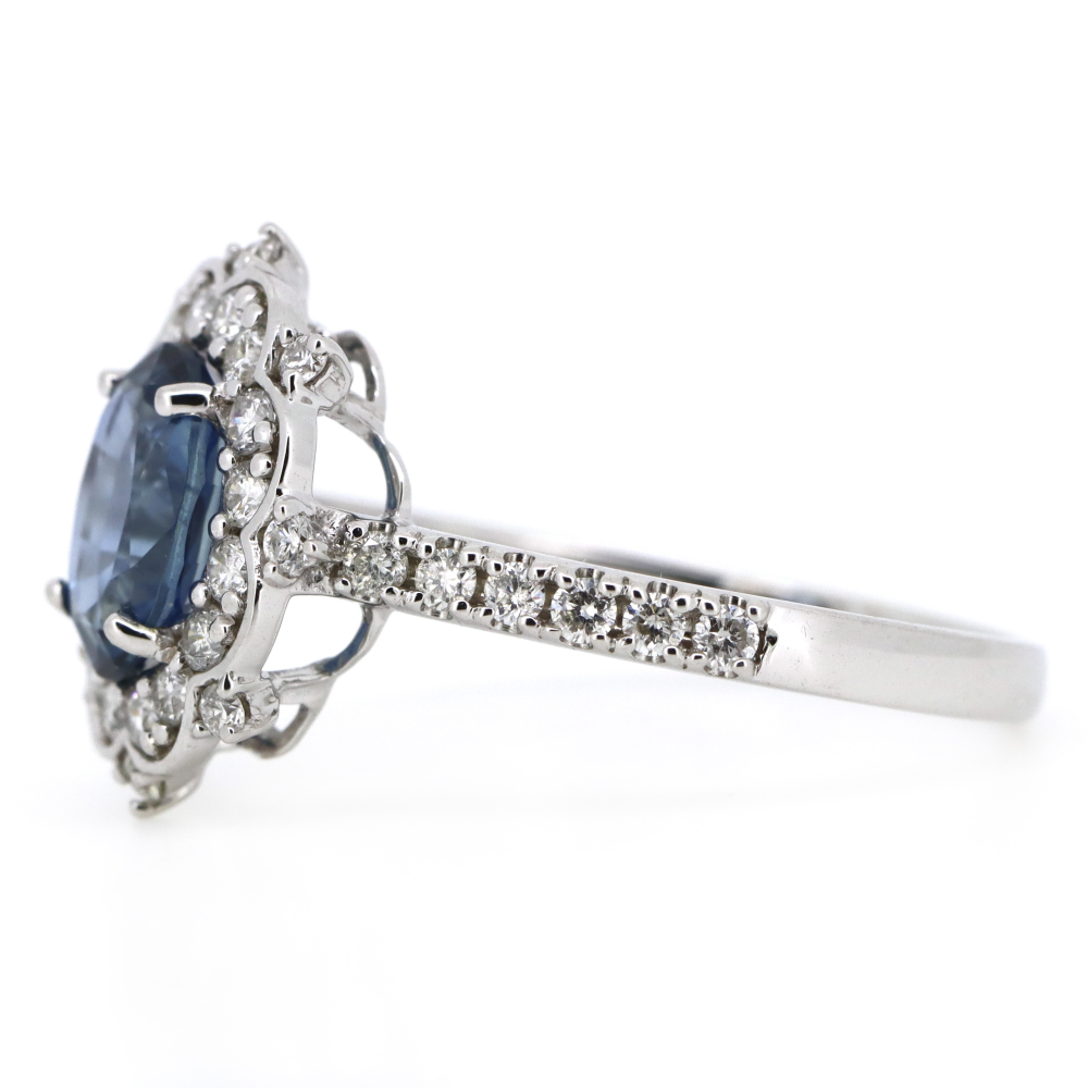 1.68ct White Gold Blue Ceylon Sapphire and Diamond Ring