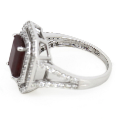 White Gold Ruby & Diamond Double Halo Ring