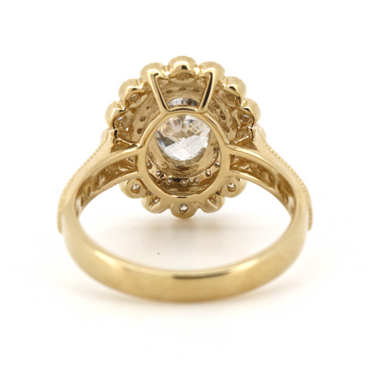 1.01ct Yellow Gold and Diamond Antique-Inspired Halo Ring