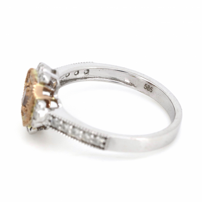 White/Rose Gold, Fancy Pink Diamond and Diamond, Antique Inspired Ring