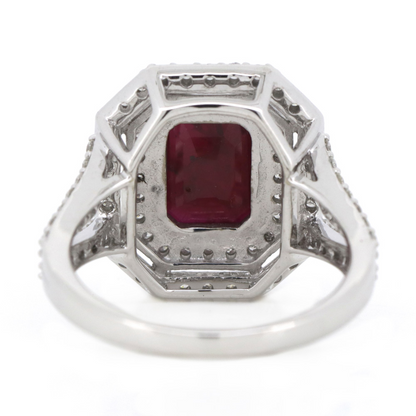 White Gold Ruby & Diamond Double Halo Ring