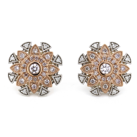 White/Rose Gold, Fancy Pink Diamond and Diamond, Decorative Stud Earrings