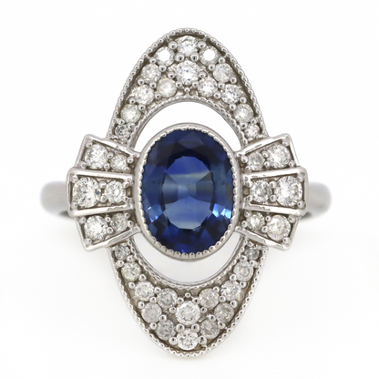 1.42ct White Gold Blue Ceylon Sapphire and Diamond Ring