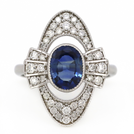 1.42ct White Gold Blue Ceylon Sapphire and Diamond Ring
