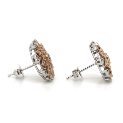 White/Rose Gold, Fancy Pink Diamond and Diamond, Decorative Stud Earrings