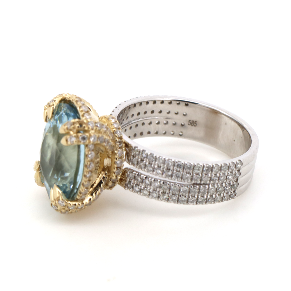 White/Yellow Gold, 6.28ct Aquamarine and Diamond Cocktail Ring