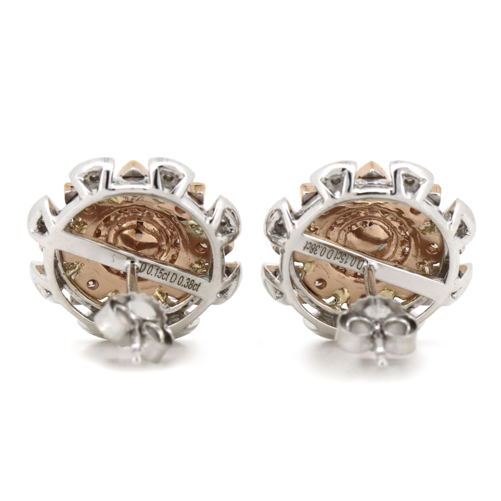 White/Rose Gold, Fancy Pink Diamond and Diamond, Decorative Stud Earrings