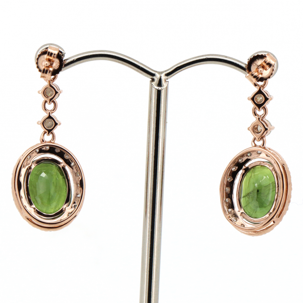 Rose Gold Green Sapphire and Diamond Halo Drop Earrings