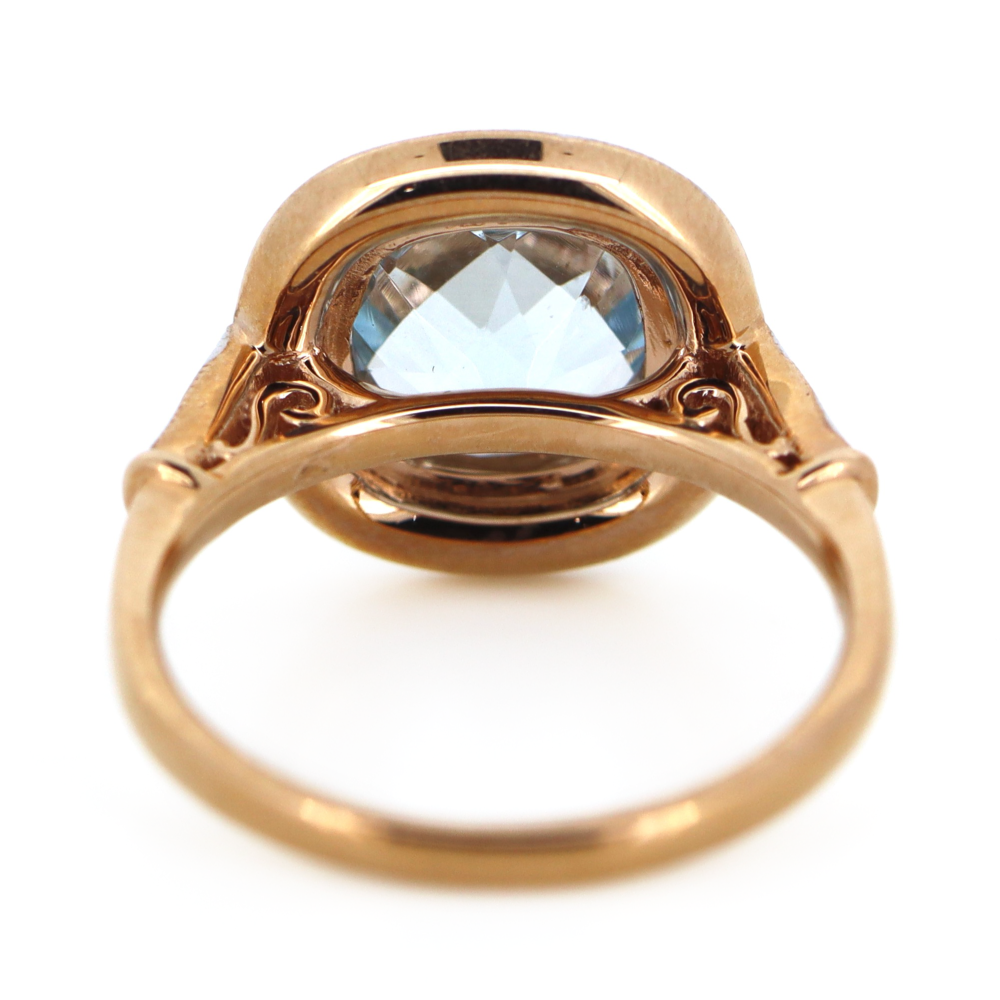Rose Gold Aquamarine and Diamond Halo Ring