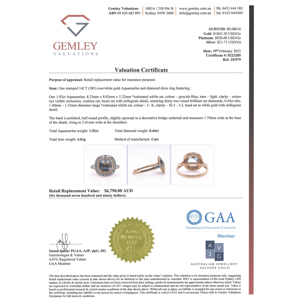 Rose Gold Aquamarine and Diamond Halo Ring