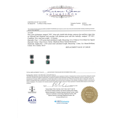 Platinum Emerald & Diamond Halo Drop Earrings