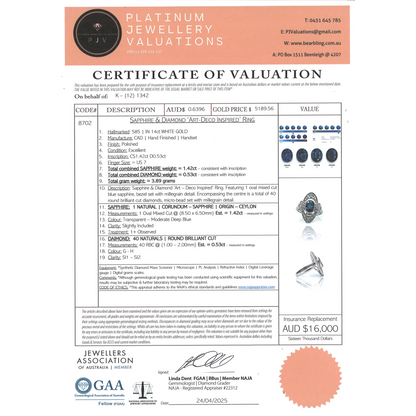 1.42ct White Gold Blue Ceylon Sapphire and Diamond Ring