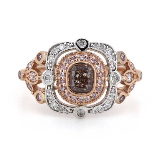 Fancy Pink Champagne Diamond Antique Inspired Ring