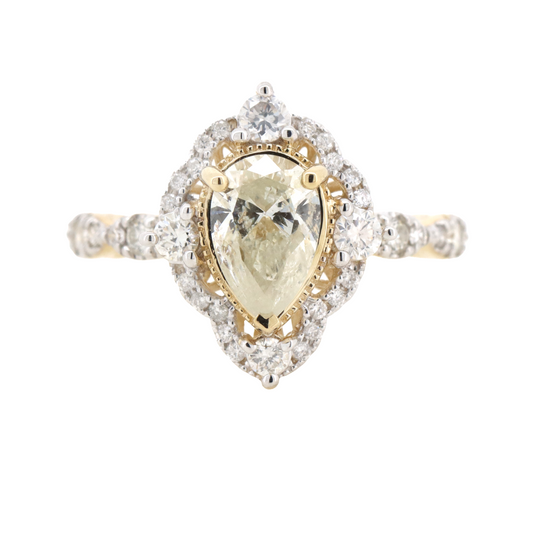 1.02ct Pear Cut Yellow Gold and Diamond Antique-Style Ring