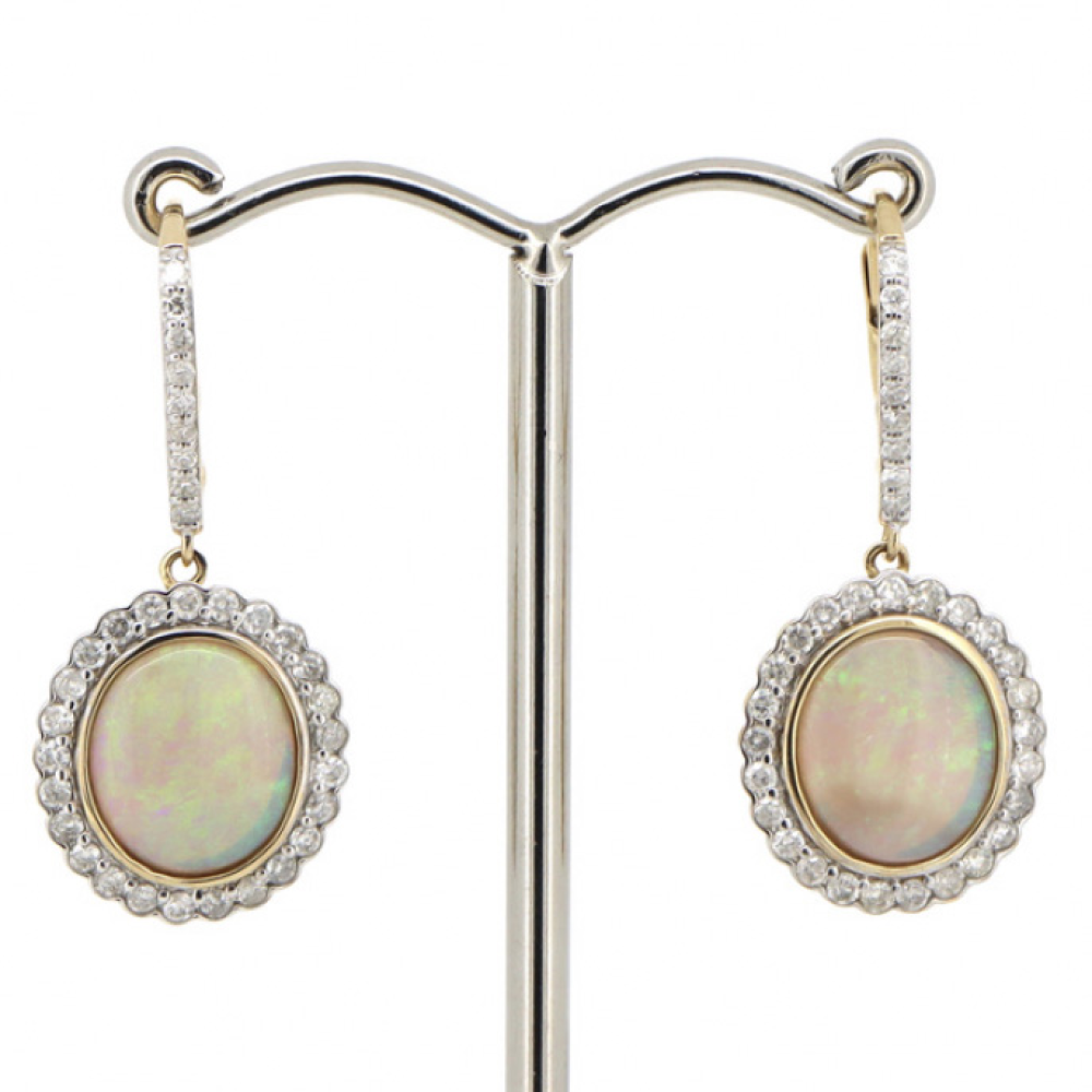 Yellow Gold Coober Pedy Opal & Diamond Drop Earrings