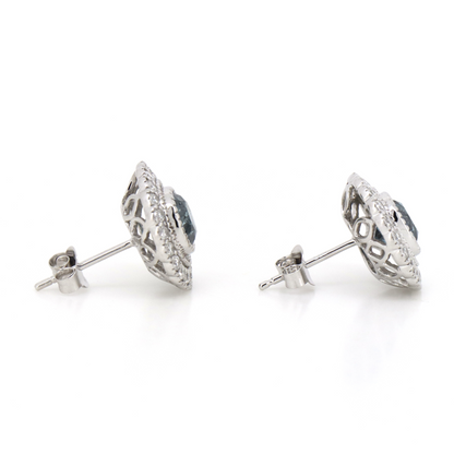 White Gold, 2.13ct Blue Diamond and Diamond, Halo Earrings
