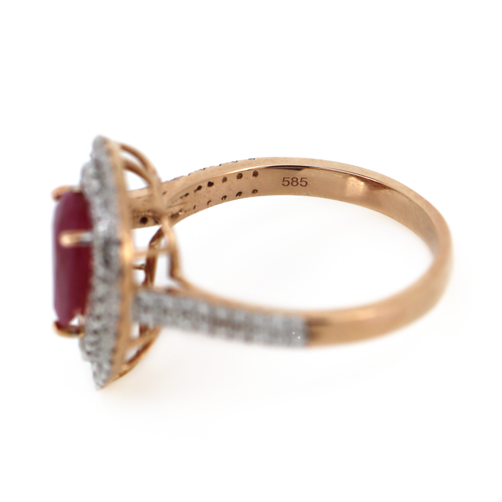 1.18ct Rose Gold Pear Shaped Ruby and Diamond Double Halo Ring