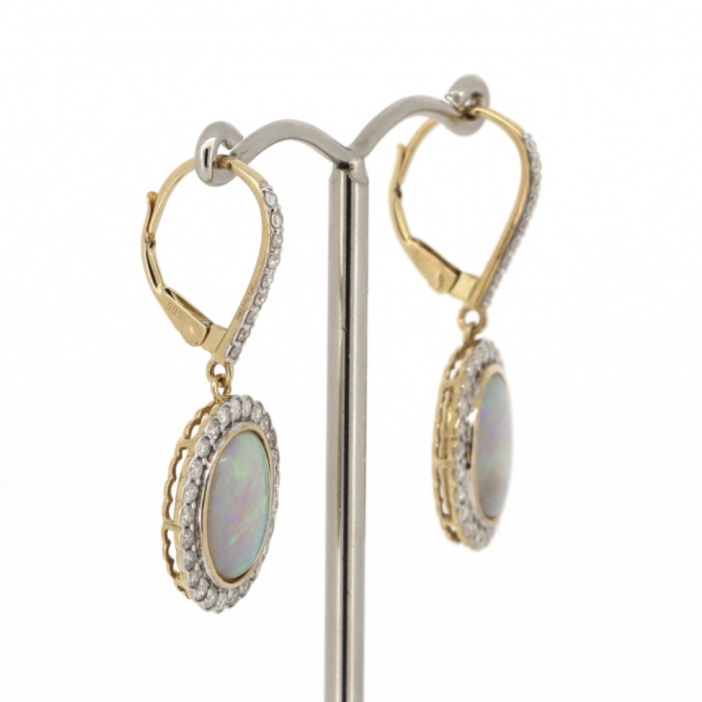 Yellow Gold Coober Pedy Opal & Diamond Drop Earrings