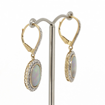 Yellow Gold Coober Pedy Opal & Diamond Drop Earrings