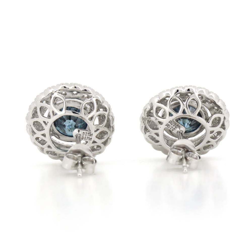White Gold, 2.13ct Blue Diamond and Diamond, Halo Earrings