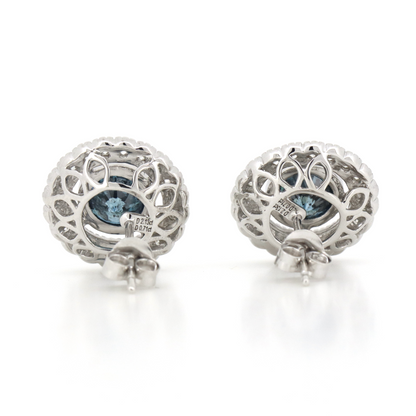 White Gold, 2.13ct Blue Diamond and Diamond, Halo Earrings