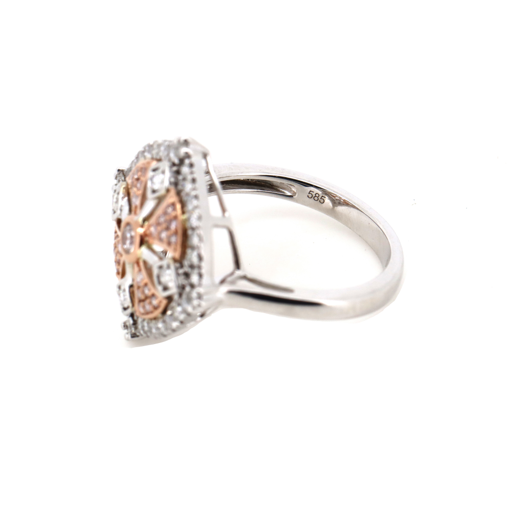 White/Rose Gold Pink Diamond Decorative Statement Ring