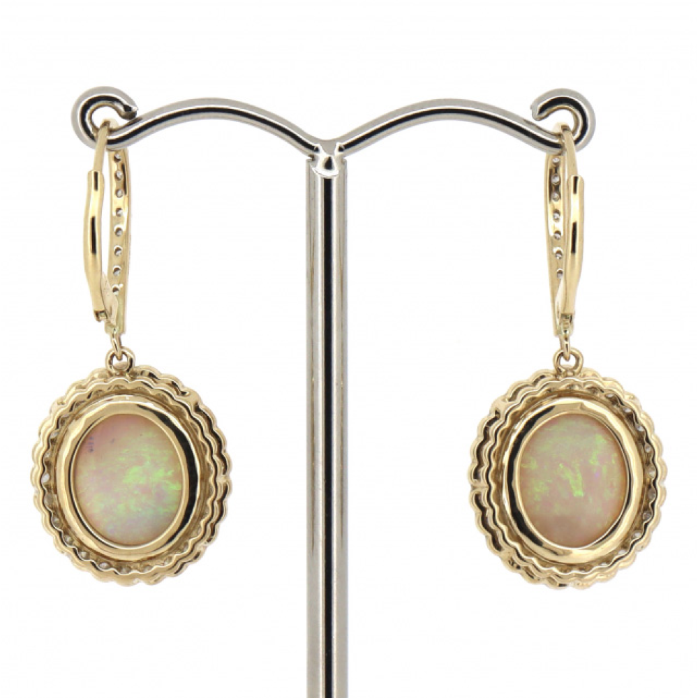 Yellow Gold Coober Pedy Opal & Diamond Drop Earrings