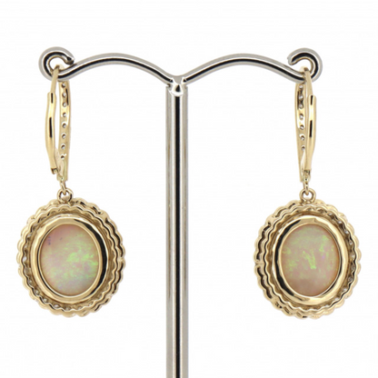 Yellow Gold Coober Pedy Opal & Diamond Drop Earrings