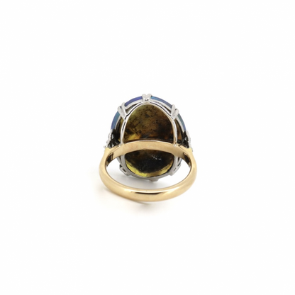 Black Australian Lightning Ridge Opal and Diamond Antique Inspired Ring