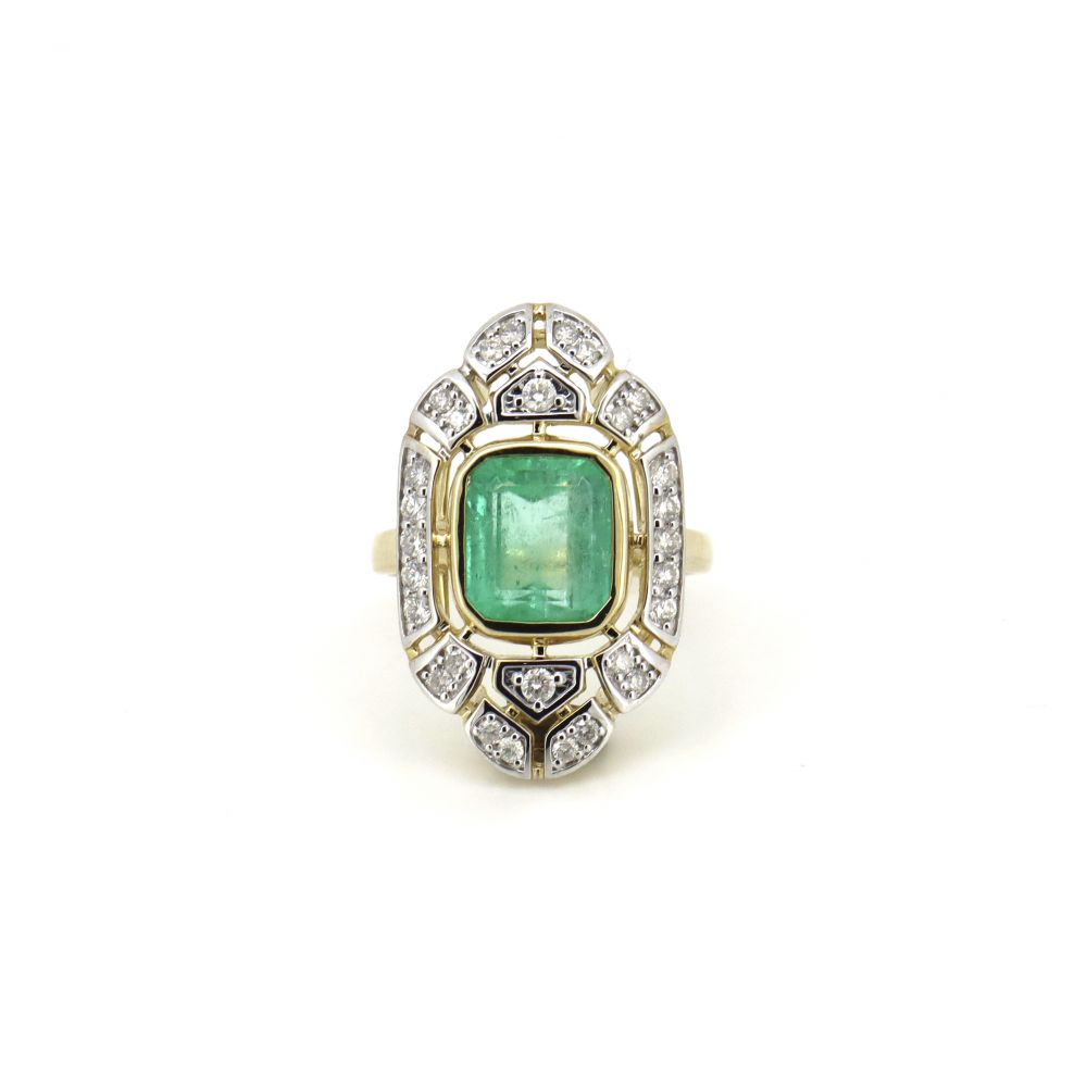 Colombian Emerald and Diamond Art Deco Inspired Ring