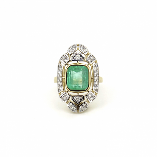 Colombian Emerald and Diamond Art Deco Inspired Ring