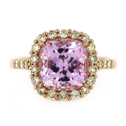 3.95ct Rose Gold Kunzite and Diamond Halo Ring